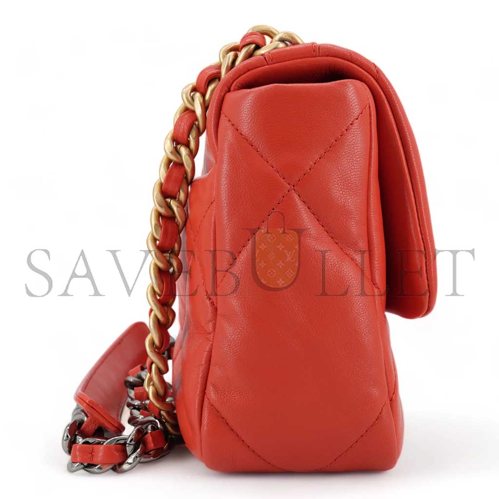 Ch*el 19 flap bag in red lambskin as1160 (26*16*9cm)